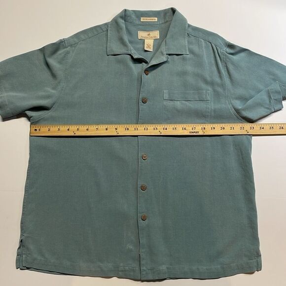 Paradise collection men’s silk button-down, short sleeve shirt steel blue size L - Picture 4 of 5